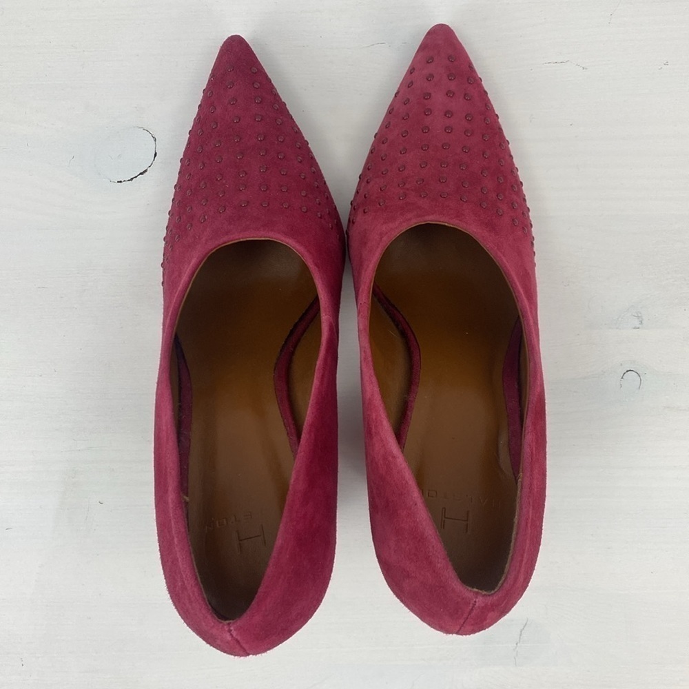 NWOT Halston Raspberry Suede Laurel Heels with Pointed Toe - Picture 9 of 11